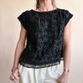 Doreen Loh Black Beaded Fringe Top - Made in Hong Kong