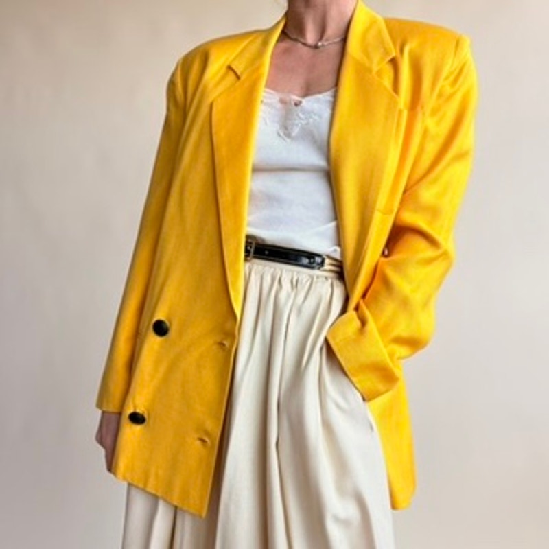 Collections by Michelle Stuart Yellow Blazer - Double-Breasted, 80s Vintage, Size 4