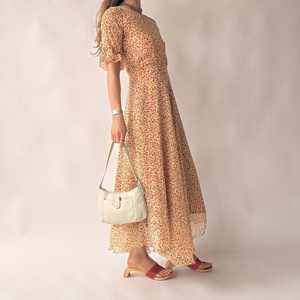 Vintage 70s Handmade Ditsy Floral Chiffon Maxi Dress - Small