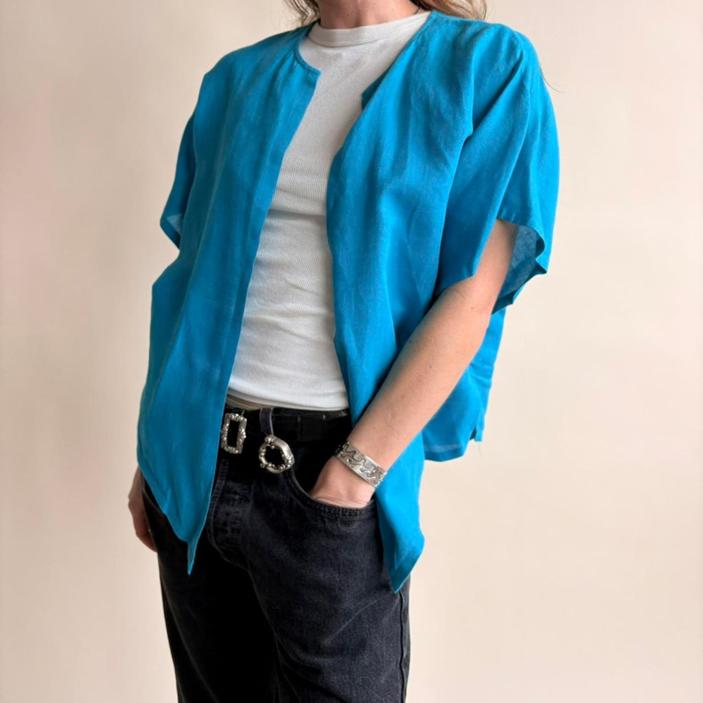 Robert Haik Linen Cotton Open Blouse - Bright Blue