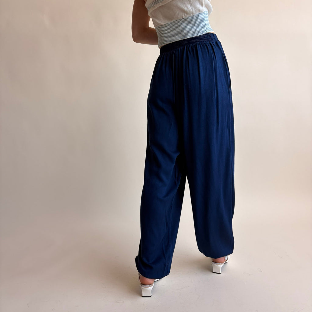 White on White Navy Wide Leg Pants - Small