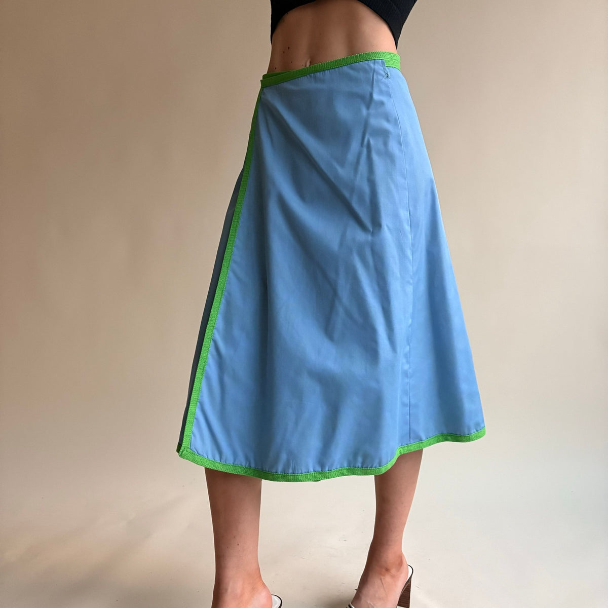 1970s Reversible Floral Wrap Skirt - Green or Baby Blue, One Size