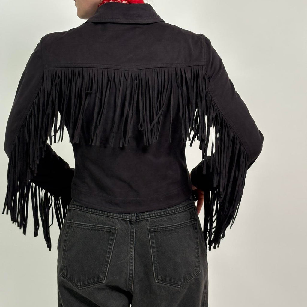 Black Faux Suede Fridge Jacket - Topshop Size 4