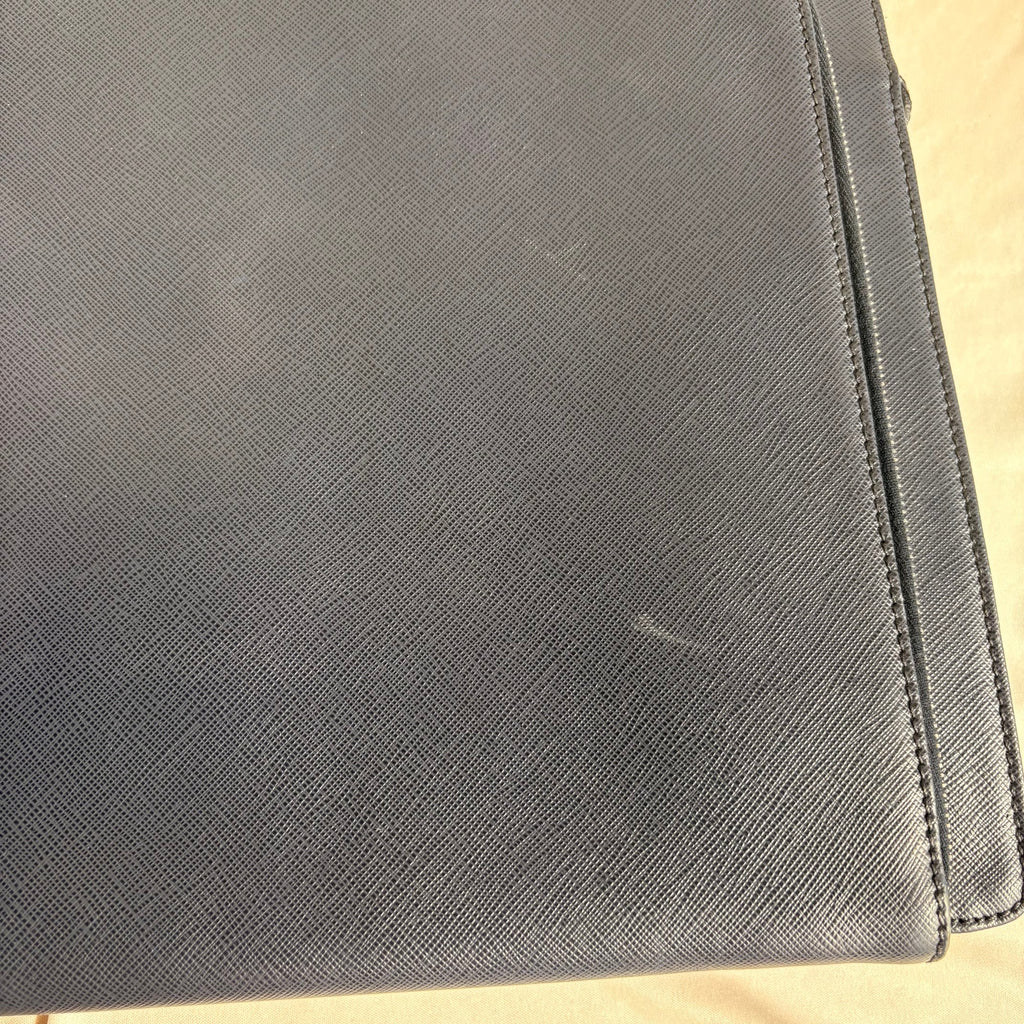 Prada Saffiano Leather Briefcase Bag - Dark Navy Blue