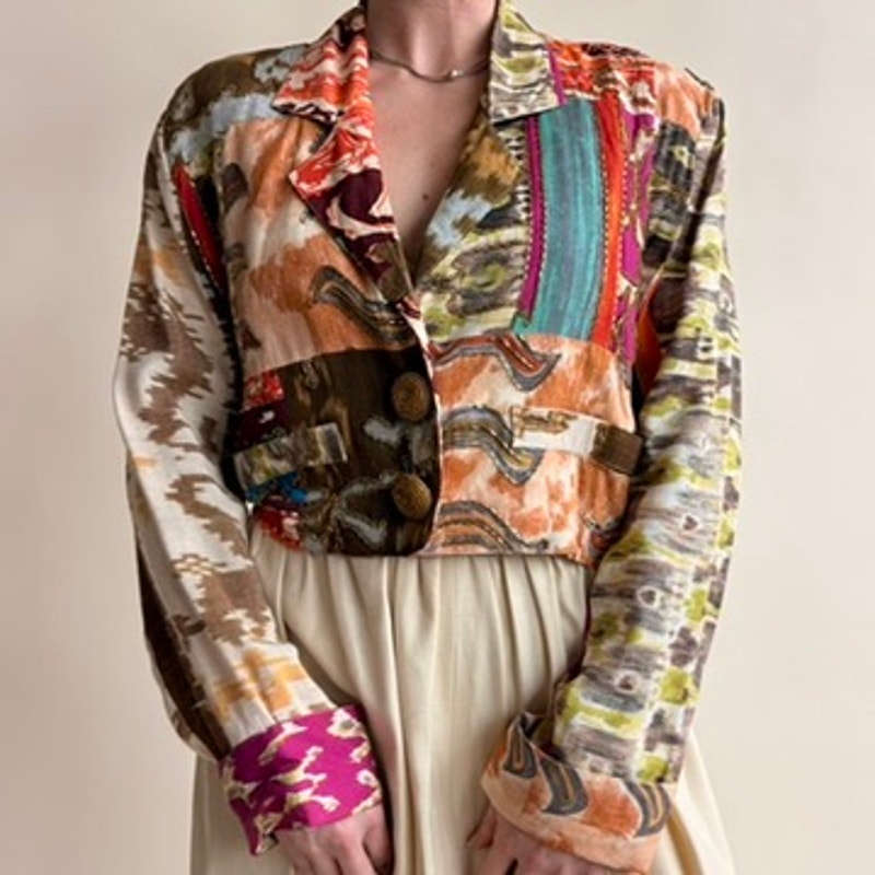 The Icing Patchwork Jacket - Tapestry, Beaded, Crop, 80s/90s, Size Small