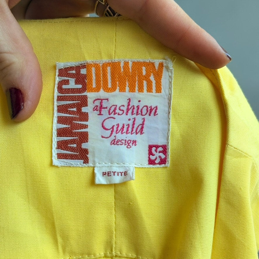 Jamaica Dowry Vintage 70s Yellow Maxi Dress - Hand Embroidered Donkey - Small