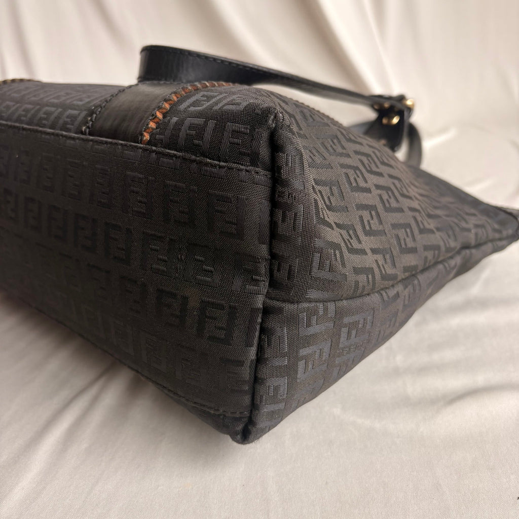 Vintage Fendi Zucchino Black Canvas & Leather Tote - Early 2000s