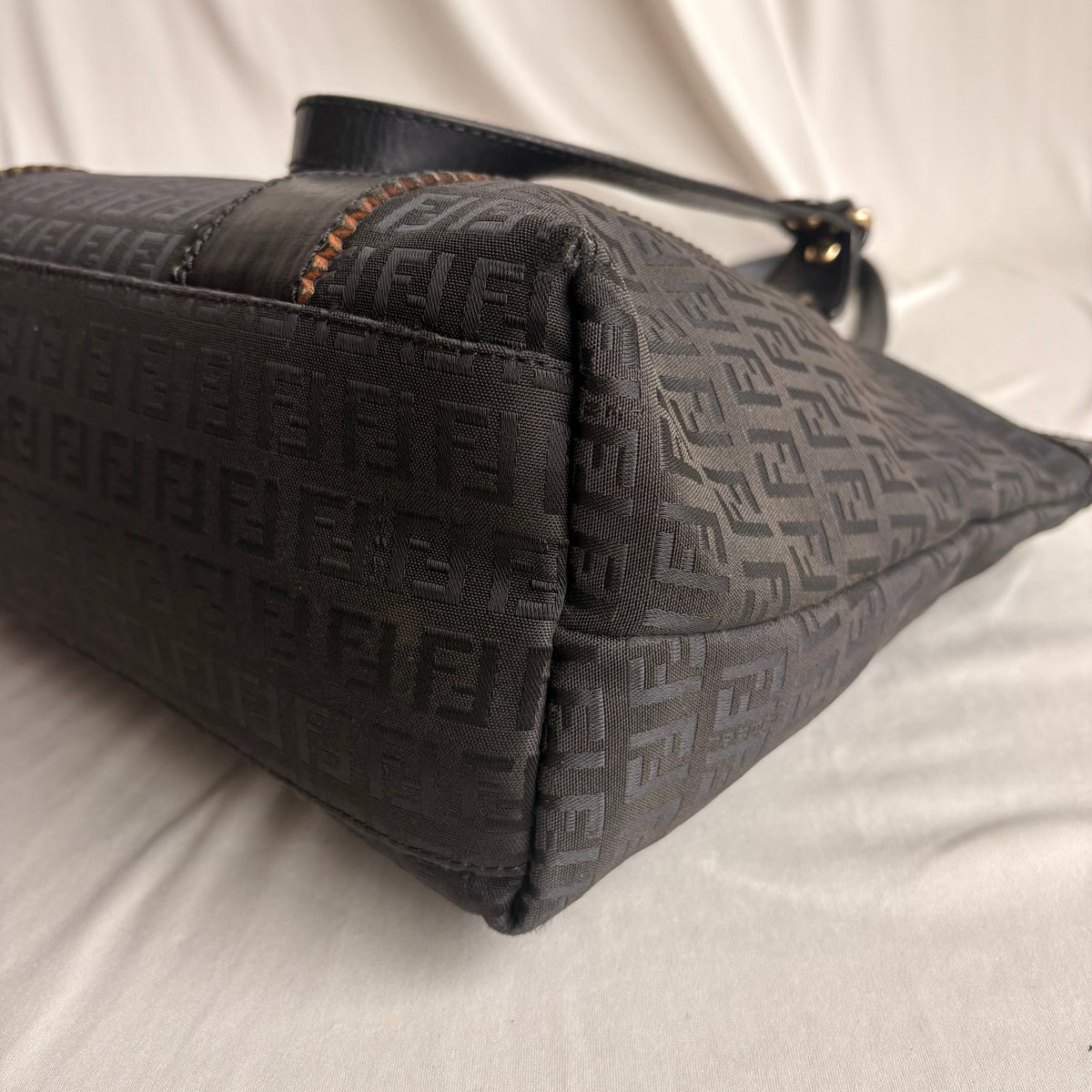 Vintage Fendi Zucchino Black Canvas & Leather Tote - Early 2000s
