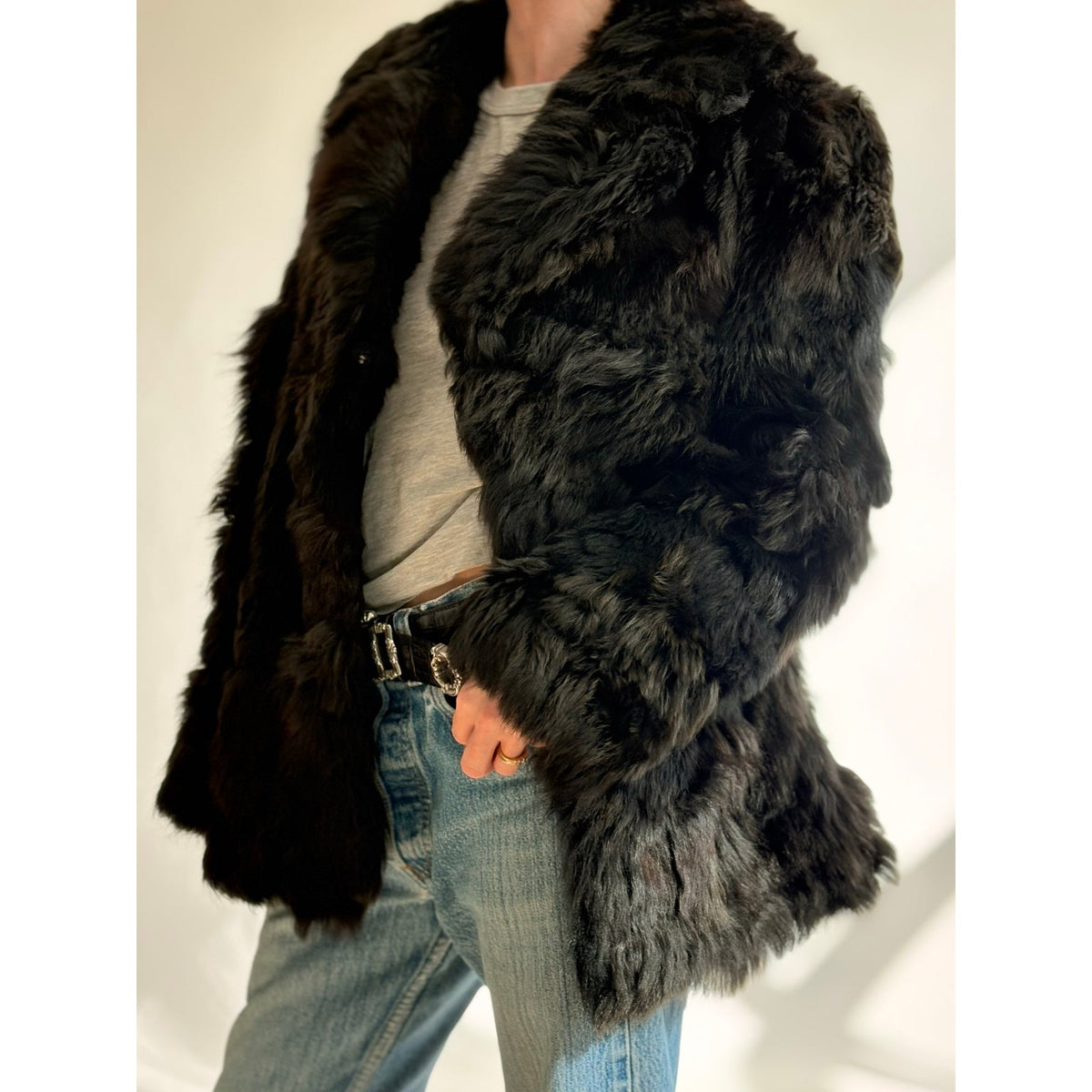 Vintage 1970s Black Lamb Fur Coat