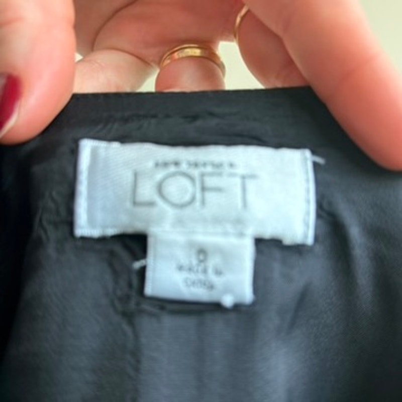 Loft Black A-Line Skirt - Knee Length, Cotton Blend, Size 0