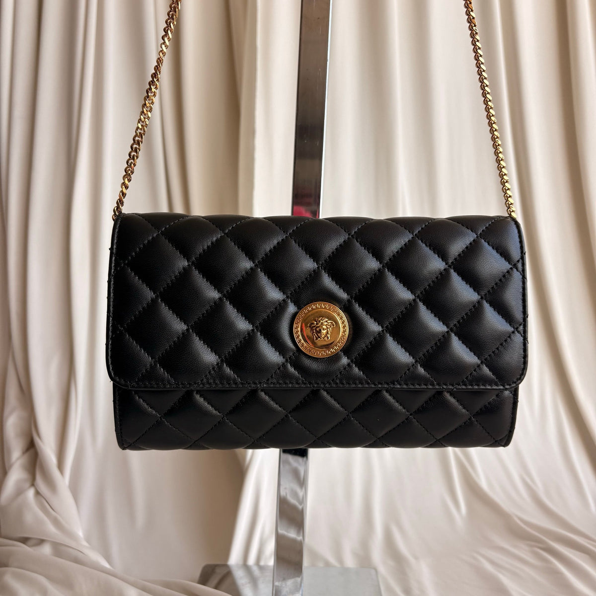Versace Quilted Lambskin Leather Clutch - Black, Gold Hardware, NWOT