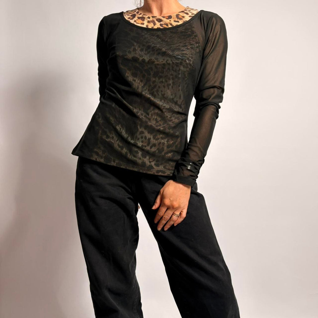 Venus Black Mesh Layered Top - Medium