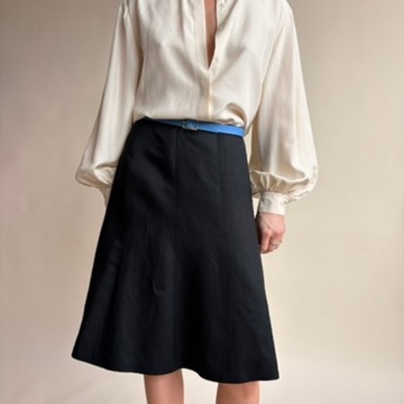 Loft Black A-Line Skirt - Knee Length, Cotton Blend, Size 0