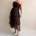Patricia Murray Brown Ruffled Chiffon Dress - One-Shoulder, Fits Modern 0