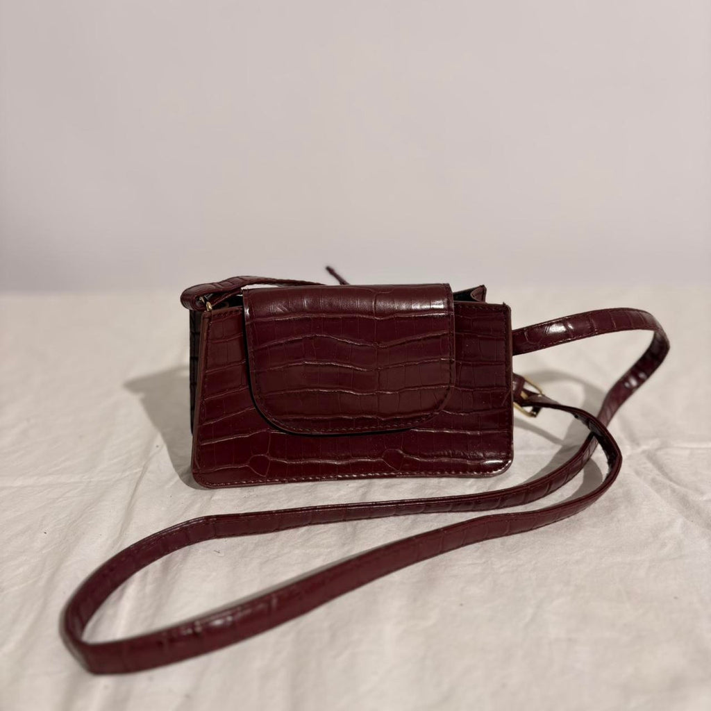 Primark Burgundy Croc Print Shoulder Bag - Small