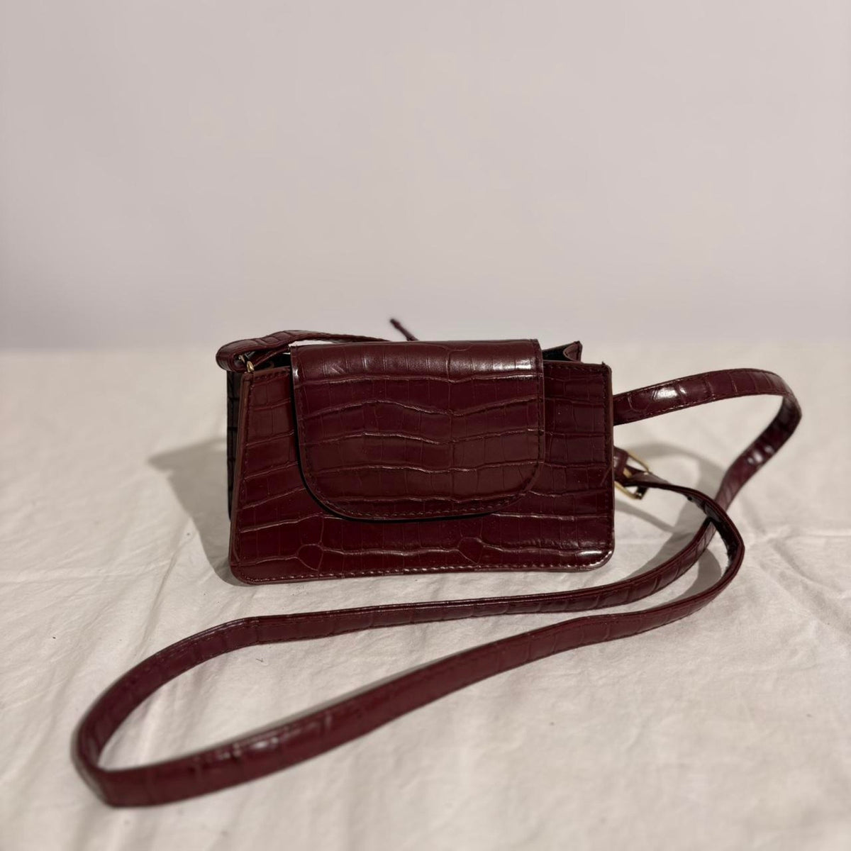 Primark Burgundy Croc Print Shoulder Bag - Small
