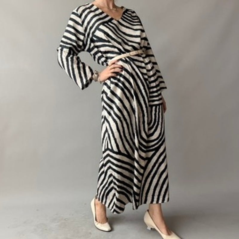 Vintage Zebra Print Maxi Dress