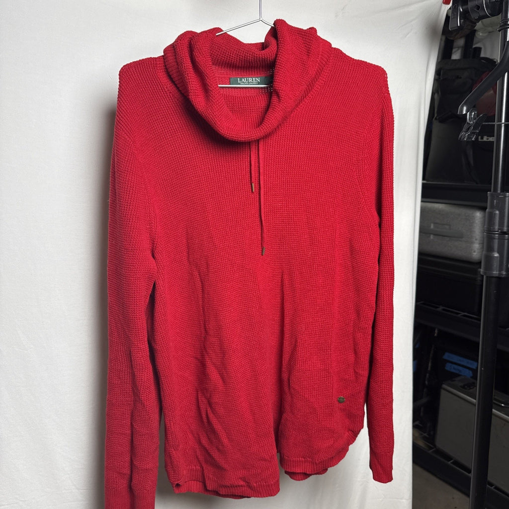 Lauren Ralph Lauren Pullover Sweater Women 1X Red Knit Cowl Neck Long Sleeve