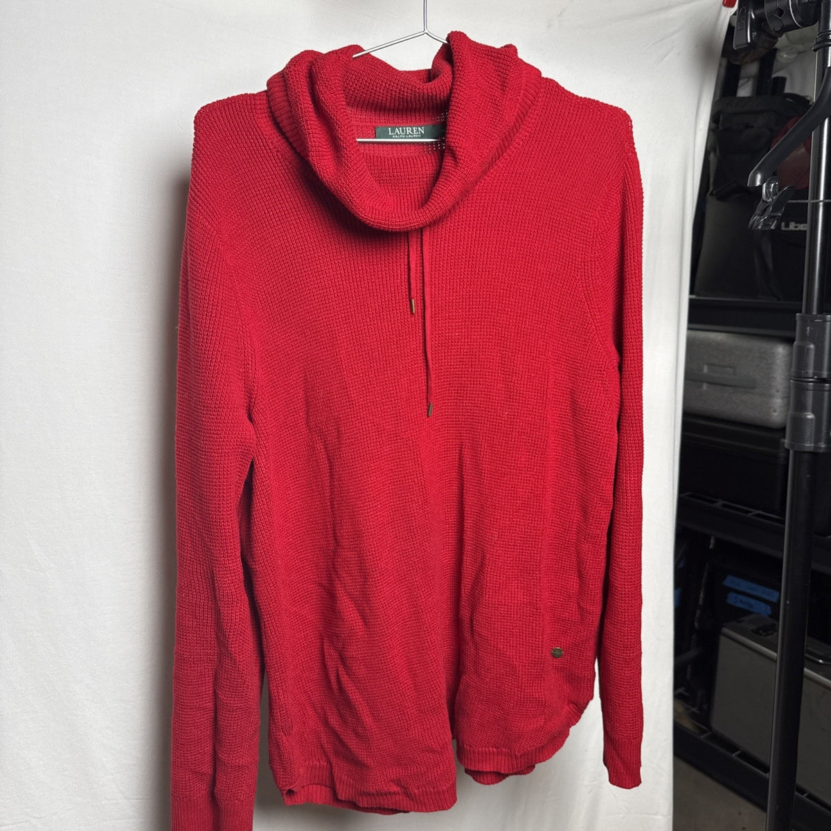 Lauren Ralph Lauren Pullover Sweater Women 1X Red Knit Cowl Neck Long Sleeve