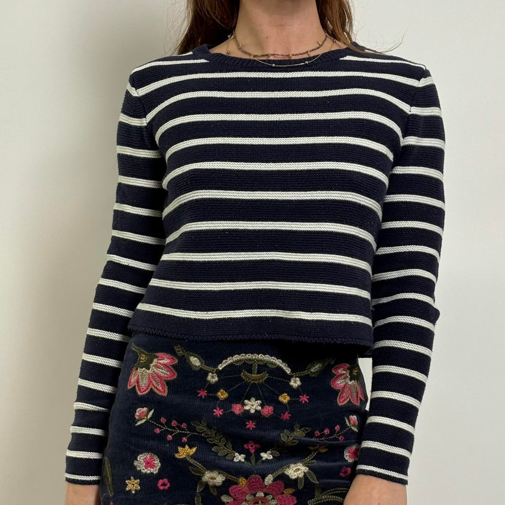 Navy & White Striped Cotton Sweater  | Truth | M