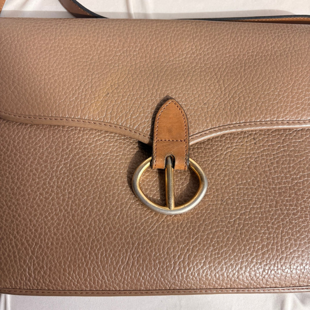 Vintage Christian Dior Oval Buckle Tan Leather Shoulder Bag