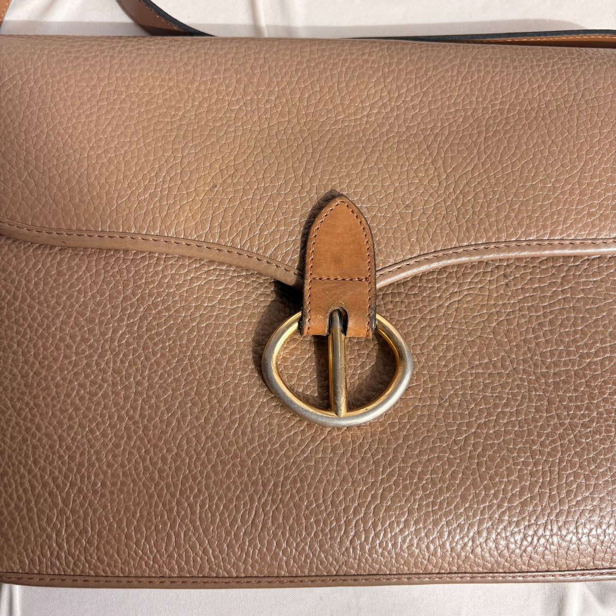 Vintage Christian Dior Oval Buckle Tan Leather Shoulder Bag