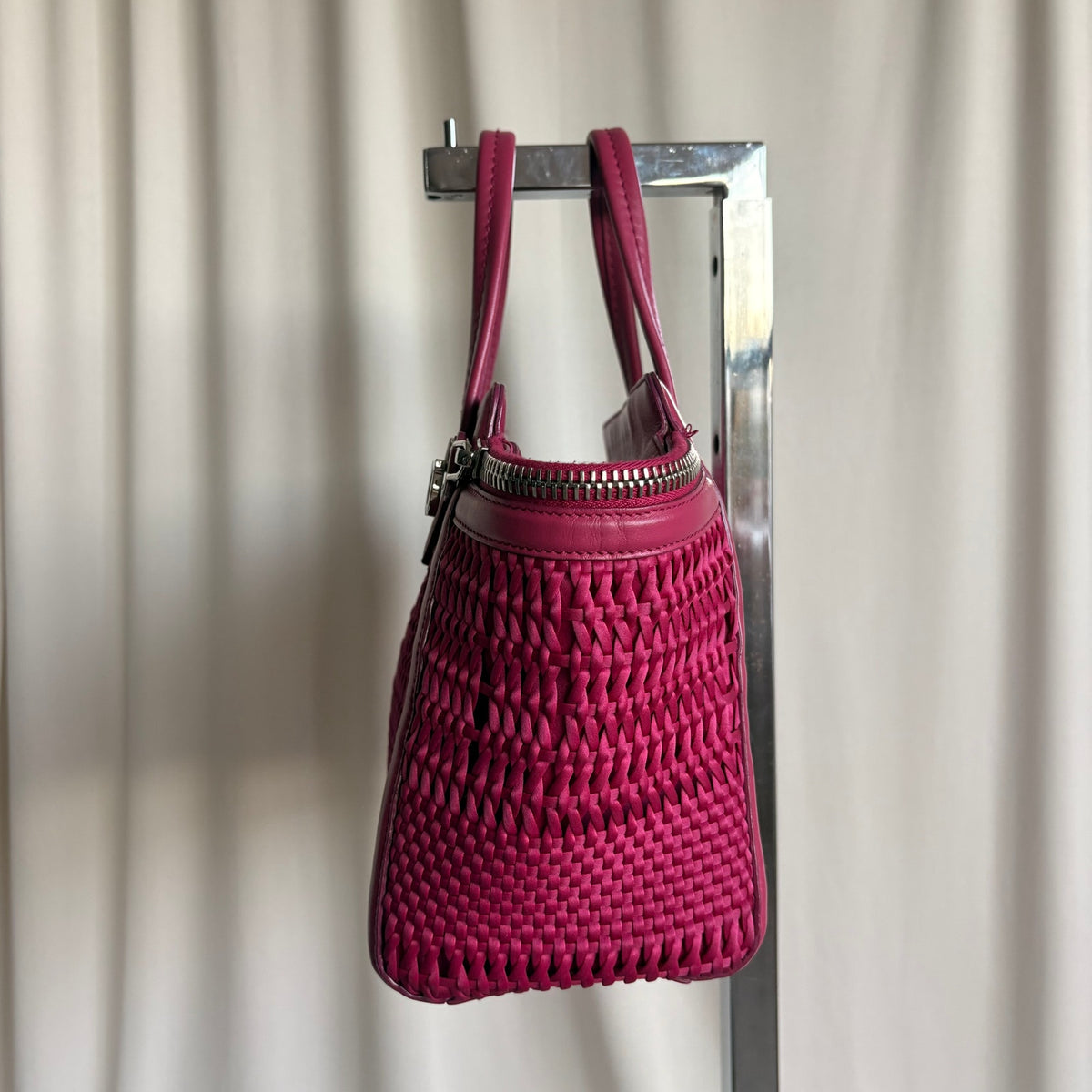 Salvatore Ferragamo Verve Pink Woven Satin Tote
