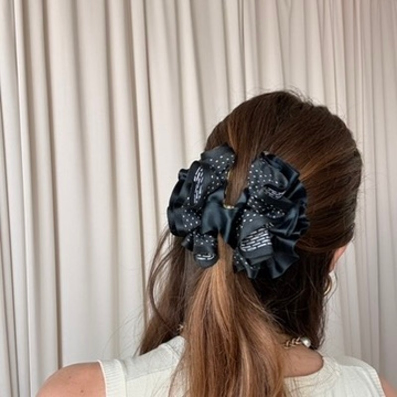 Black & White Checkered Ribbon Claw Clip - Retro, 4"