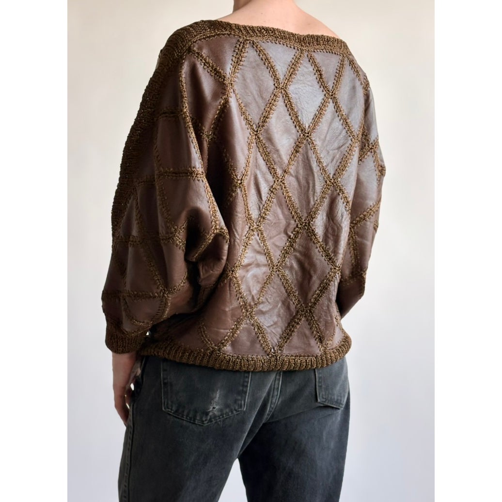Vintage 1970s Handmade Turkish Diamond Patchwork Leather Top