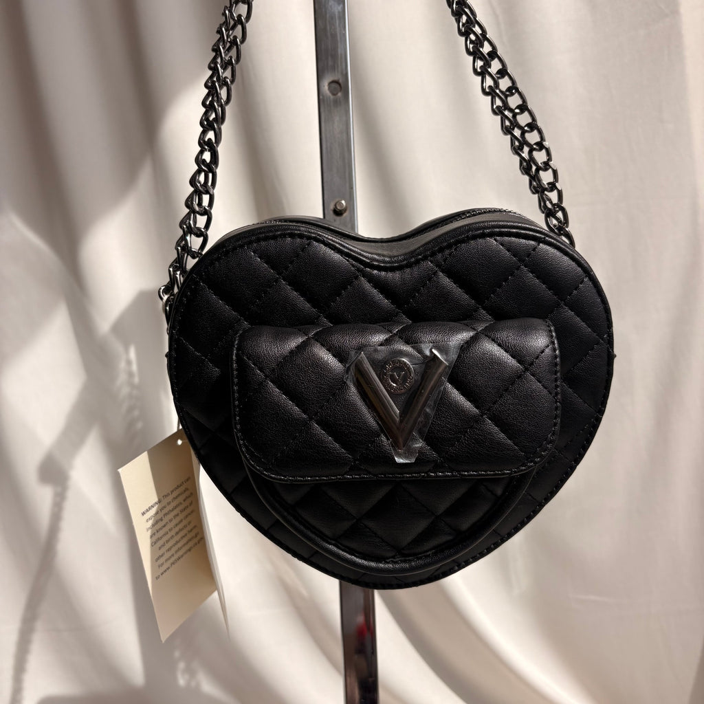Valentino Orlandi Black Quilted Heart Crossbody Bag, NWT
