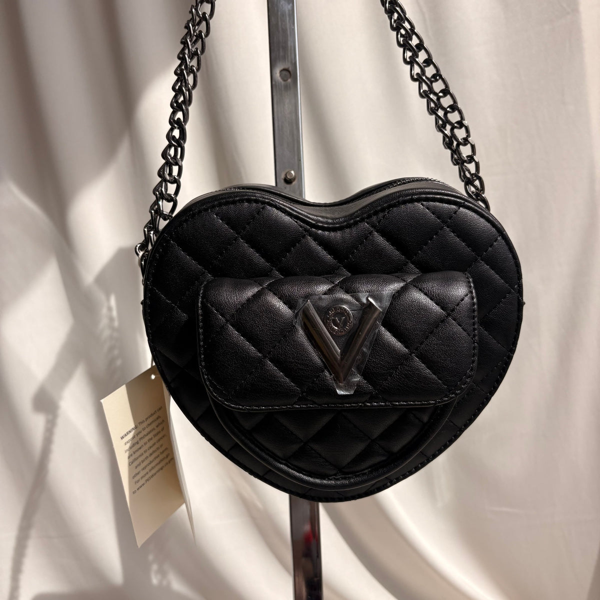 Valentino Orlandi Black Quilted Heart Crossbody Bag, NWT