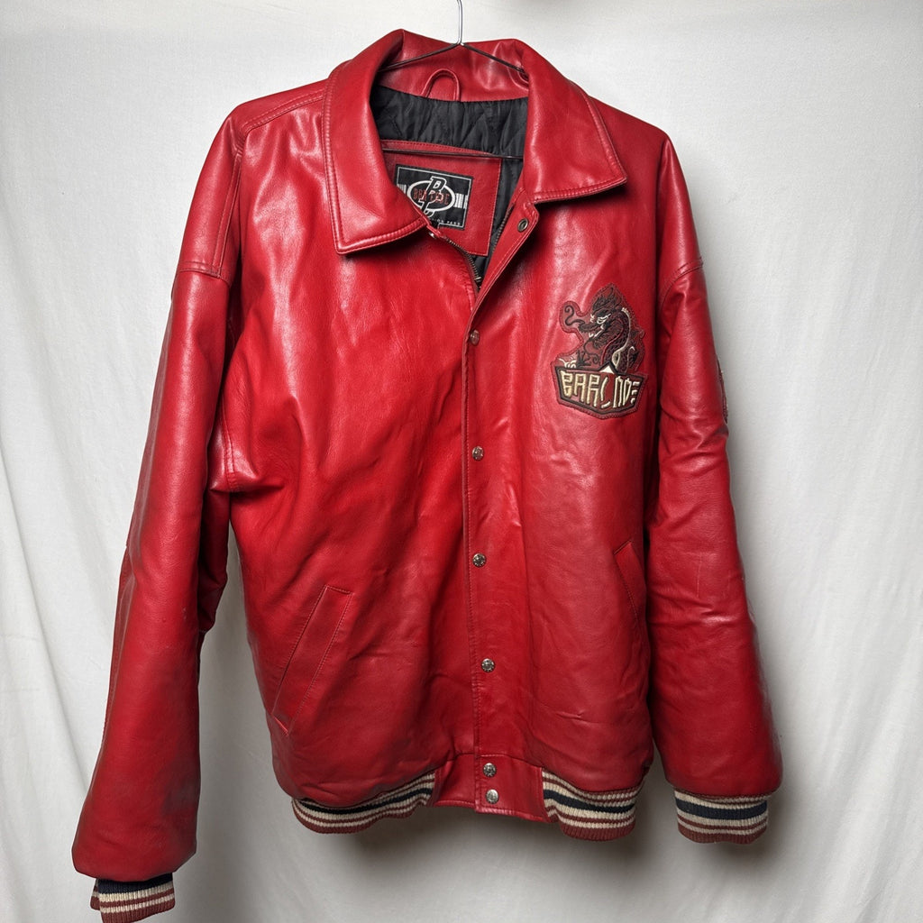 Vintage Barcode Moto Leather Jacket Mens XL Oriental Dragons