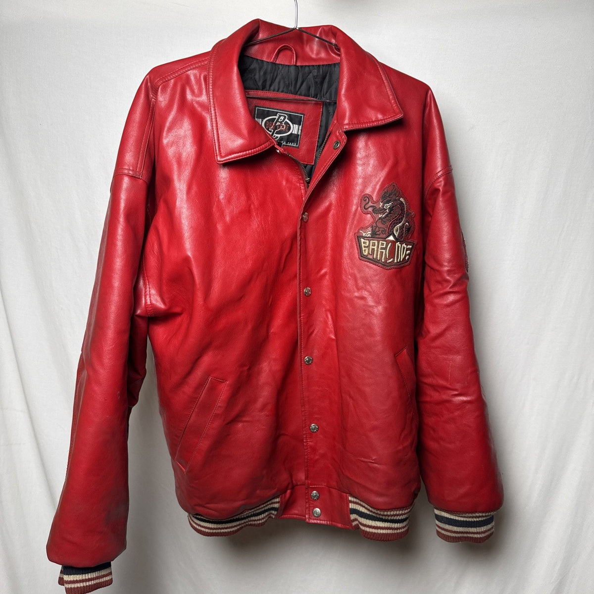 Vintage Barcode Moto Leather Jacket Mens XL Oriental Dragons