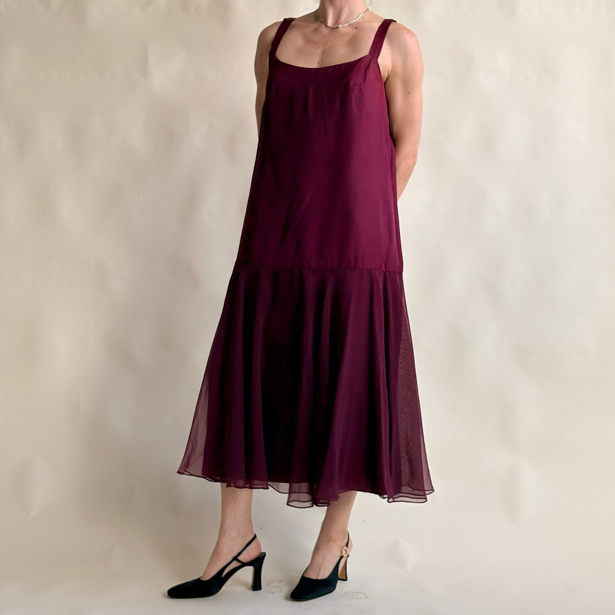 Crest Fashions Burgundy Drop-Waist Flapper Dress - Sheer Chiffon Skirt