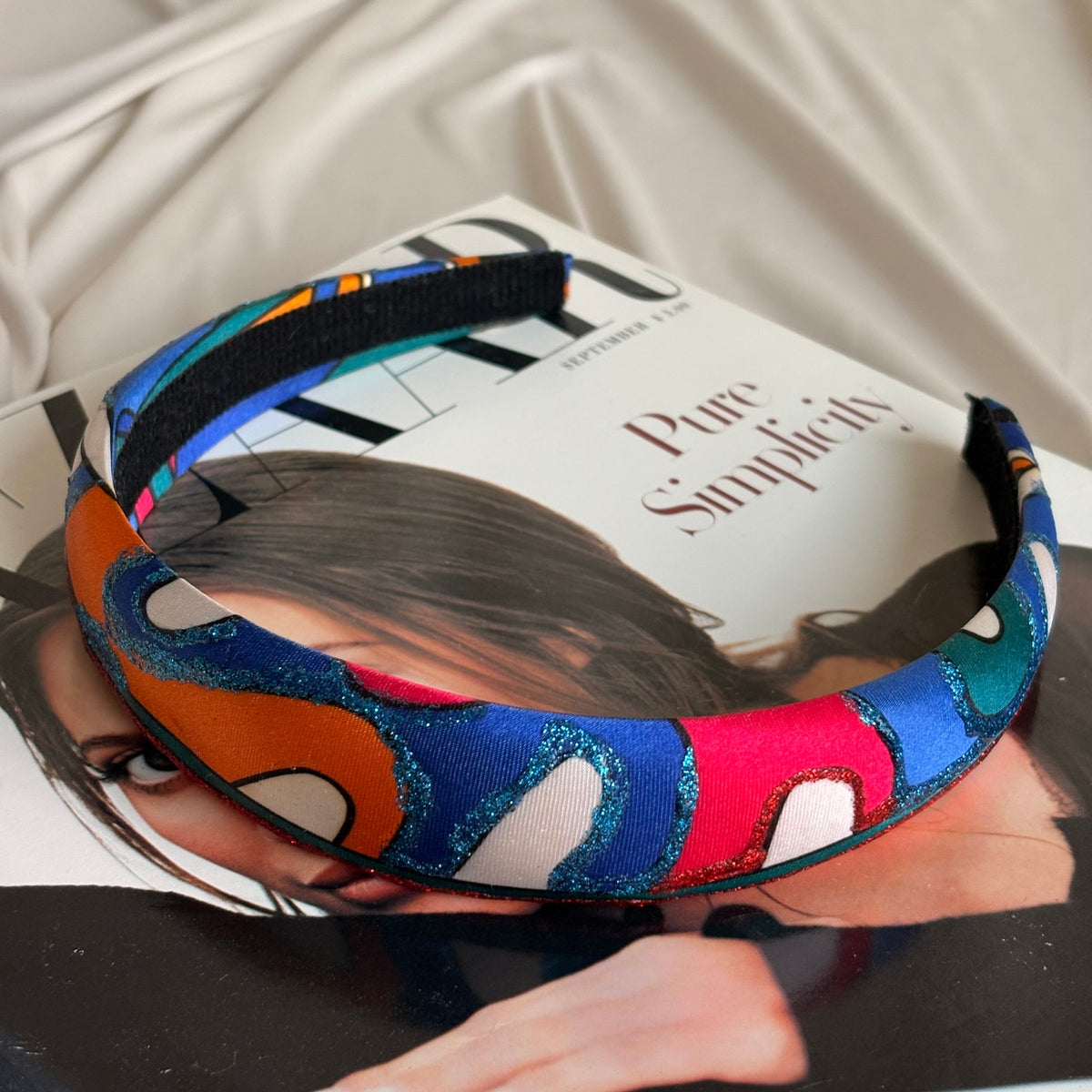 Padded Abstract Headband - Multicolor with Blue Sparkle, Vintage