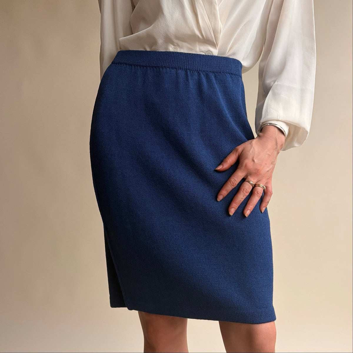 St. John's Royal Blue Knit Pencil Skirt - Elastic Waist, Size 4