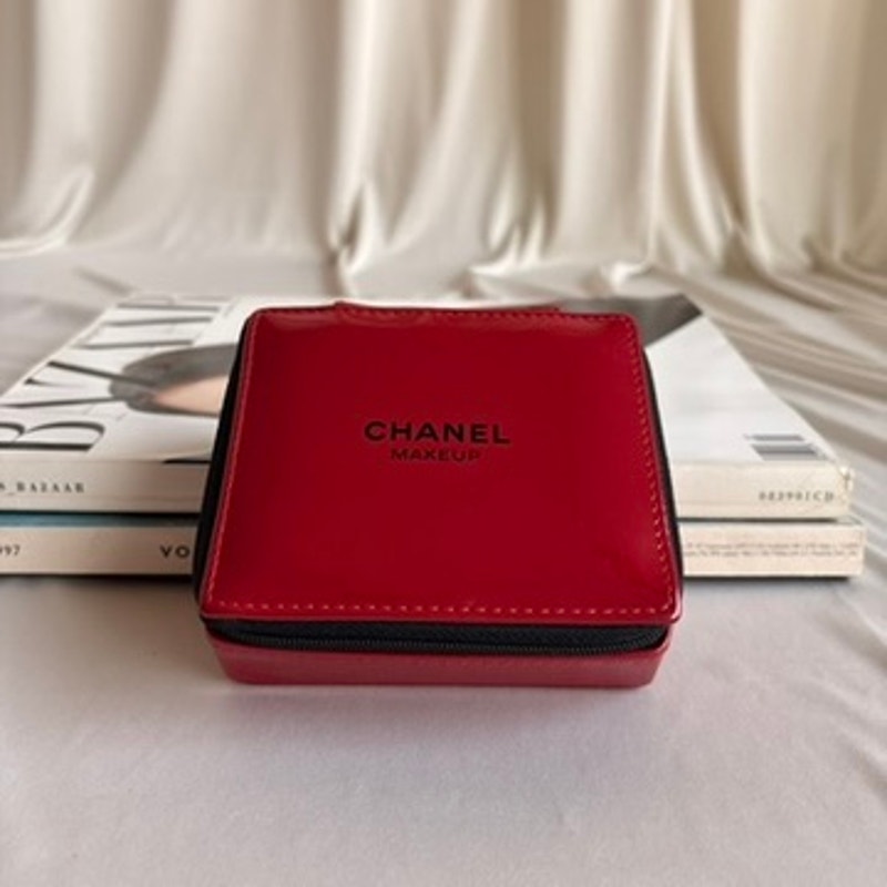 Chanel Red Vinyl Makeup Pouch - Logo Plaque, Vintage