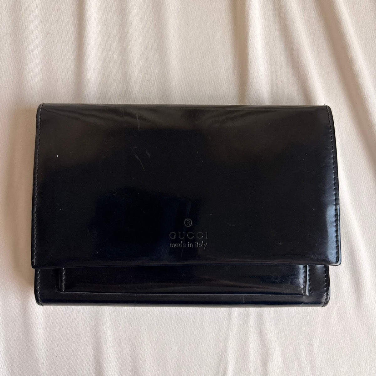 Gucci Patent Logo Wallet - Black, Trifold, Vintage