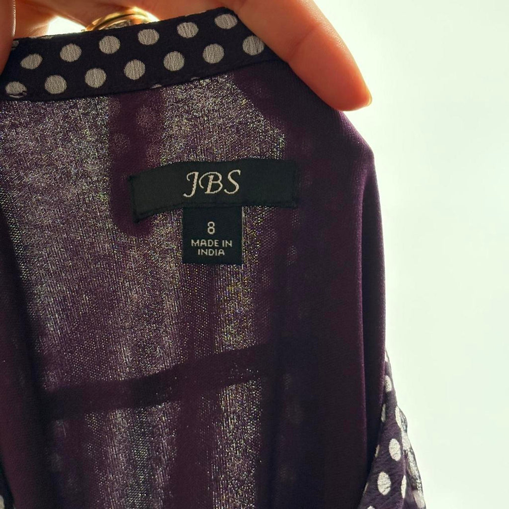 JBS Purple Polka Dot Midi Dress w/ Ribbon Belt | 8