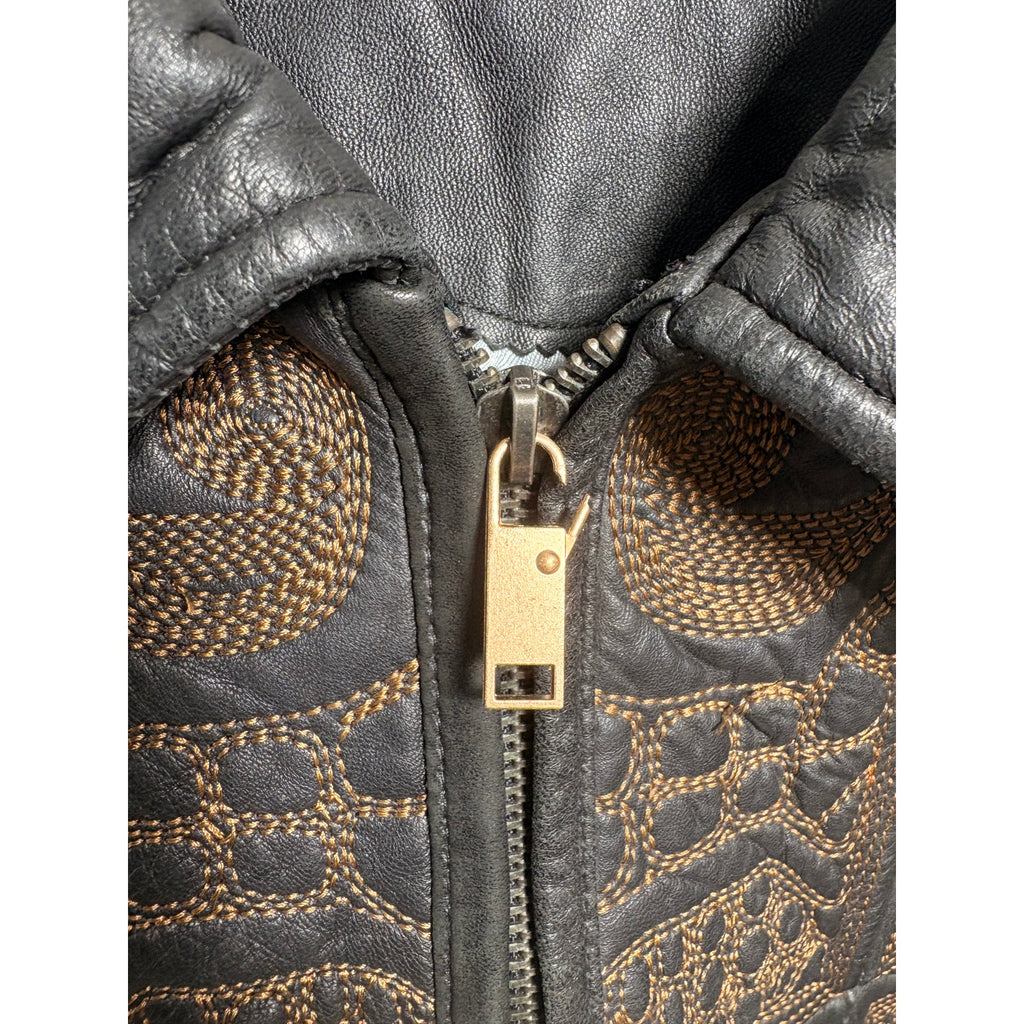 Signature Gold Embroidery Leather Bomber - Fits Men's XL
