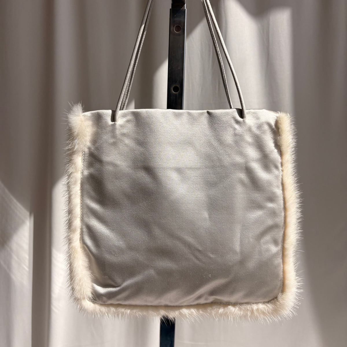 Vintage Prada Raso Cream Satin & Silk Tote - Mink Fur Trim