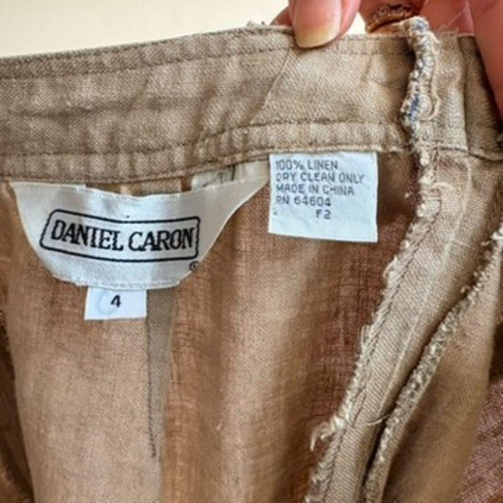 Daniel Caron Brown Pleated Linen Trousers - High Waisted