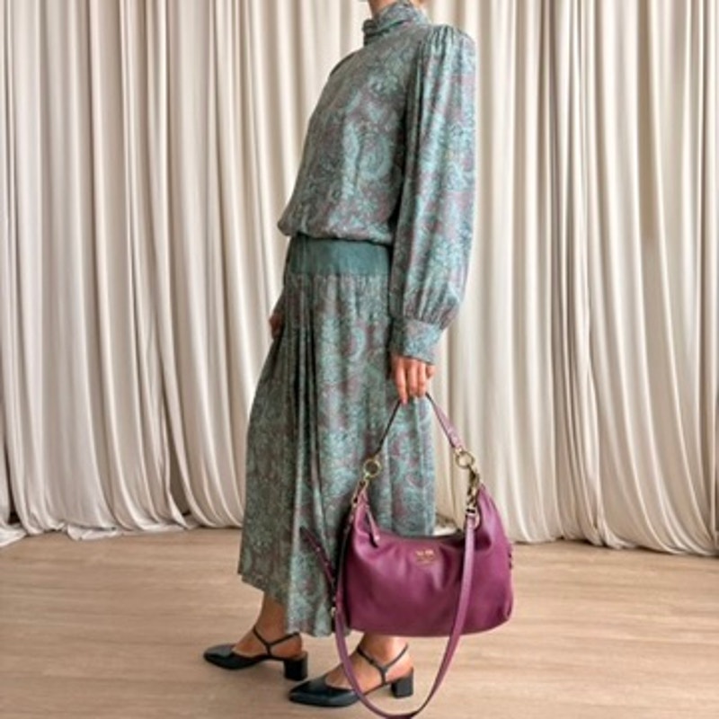 Annie Quince Teal Paisley Drop-Waist Maxi - 80s,Made in USA, Size 12 (Fits L)