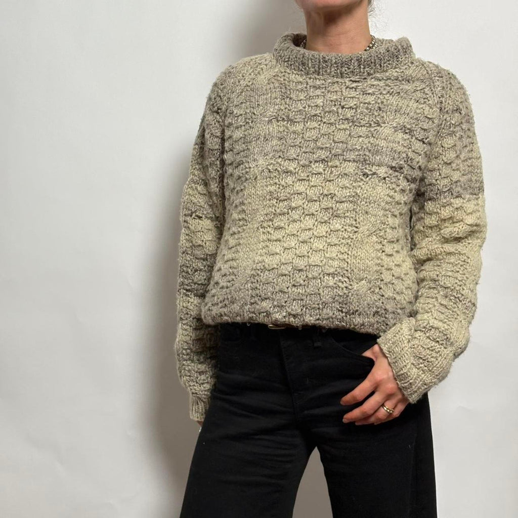 Gray Gradient Cable Knit Mock Neck Sweater - Fits Large