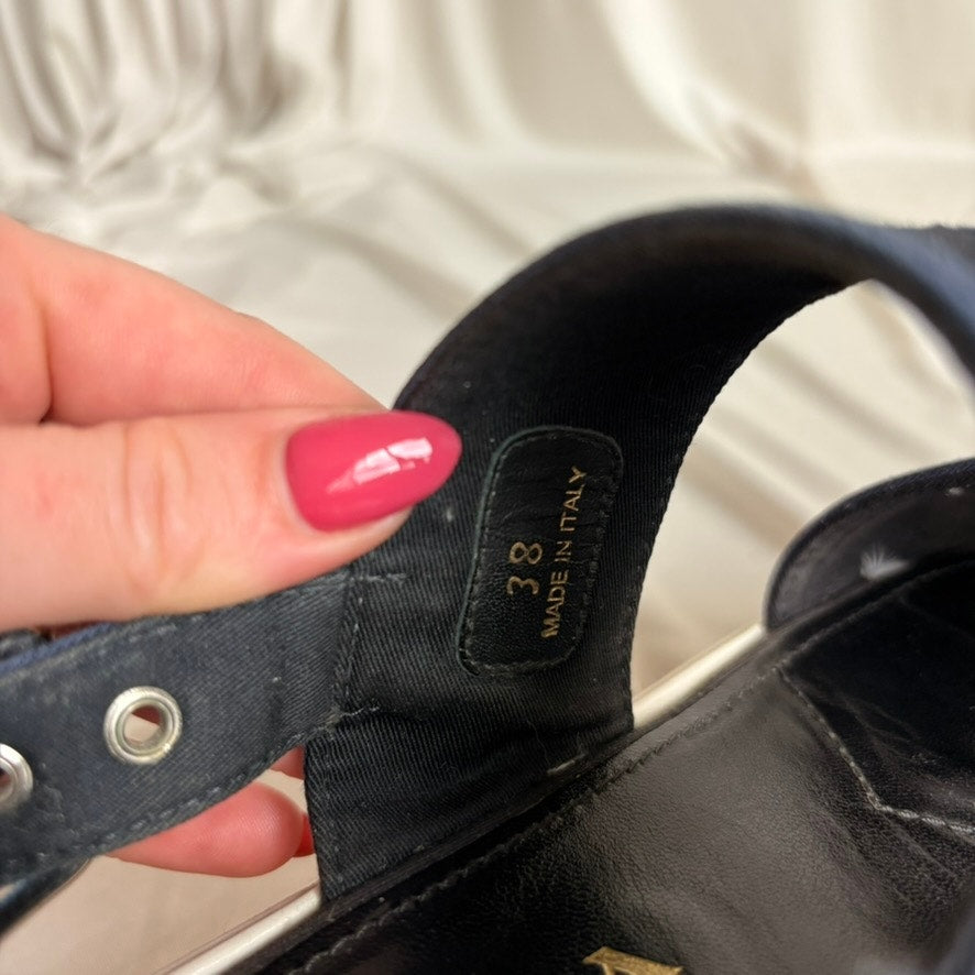 Prada Black & Baltic Blue Canvas Espadrille Platform Sandals - EU 37/US 7