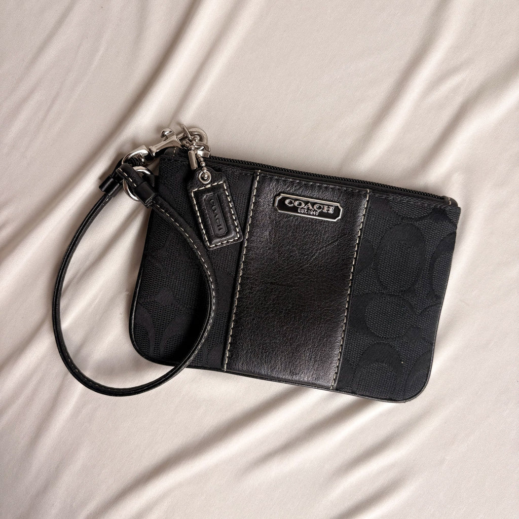 Vintage Coach Signature Canvas & Leather Wristlet - Black