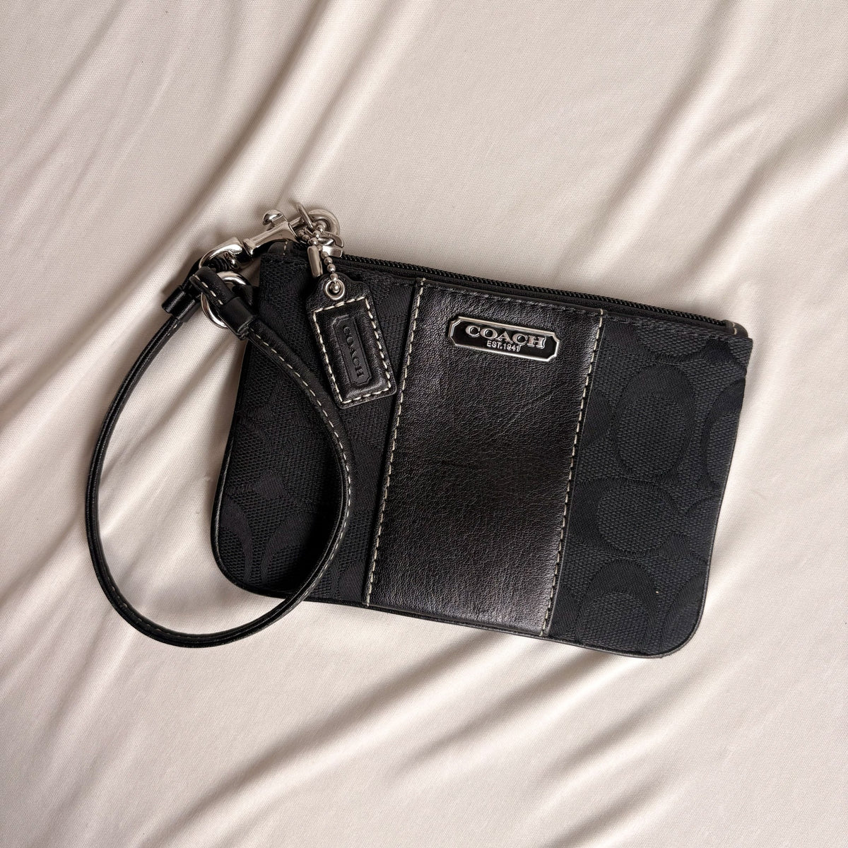 Vintage Coach Signature Canvas & Leather Wristlet - Black
