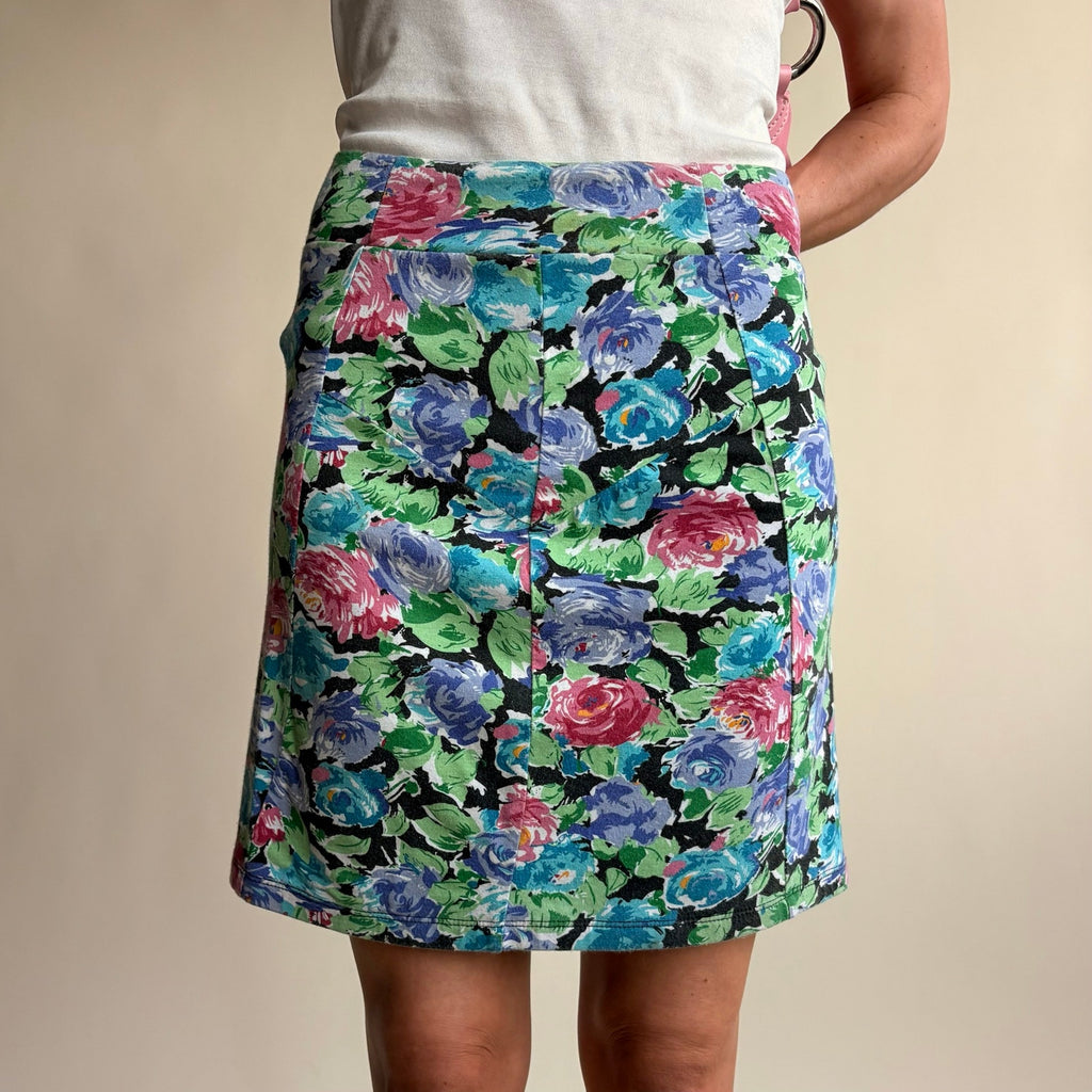 Cotton On Floral Bodycon Mini Skirt - Black, Blue, Pink, Green Rose Pattern, Size Small