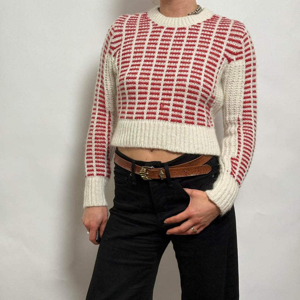 Cooperative Red Geometric Crop Sweater - XS