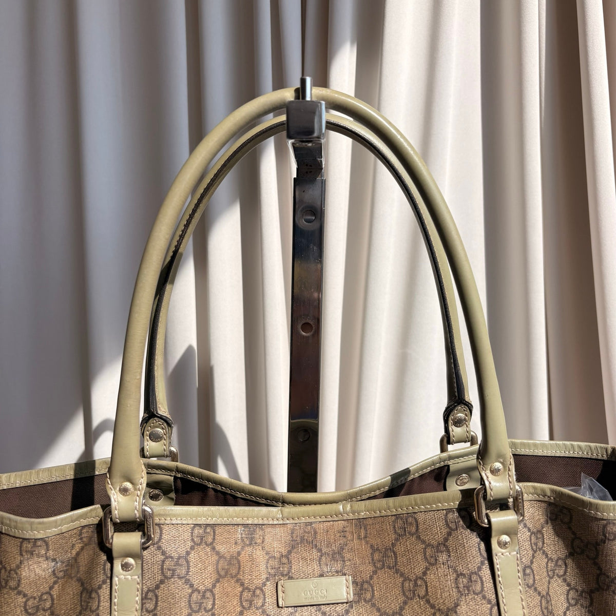 Gucci GG Supreme Olive Green Trim Joy Tote Bag